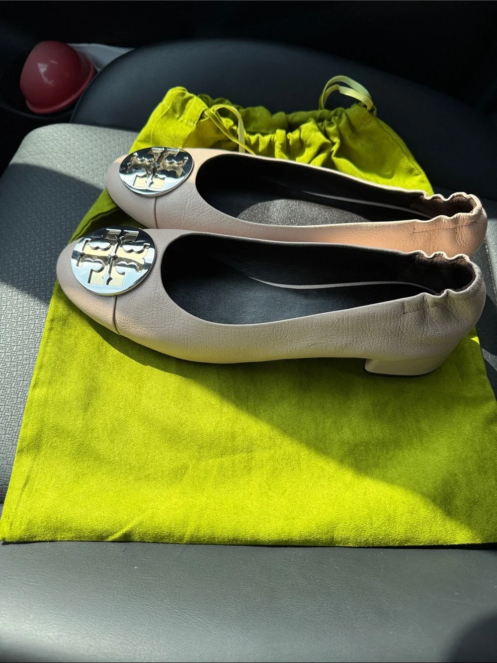 Tory Burch Beige Leather Logo Ballet Flats